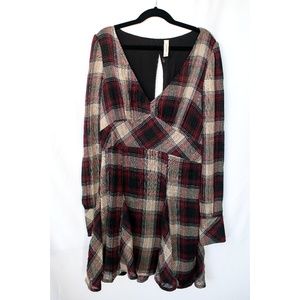 Free People Long Sleeved Plaid Mini Dress